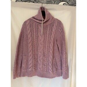 L.L. Bean Cable Knit Funnel Neck Heather Purple Fisherman Style Sweater Women L
